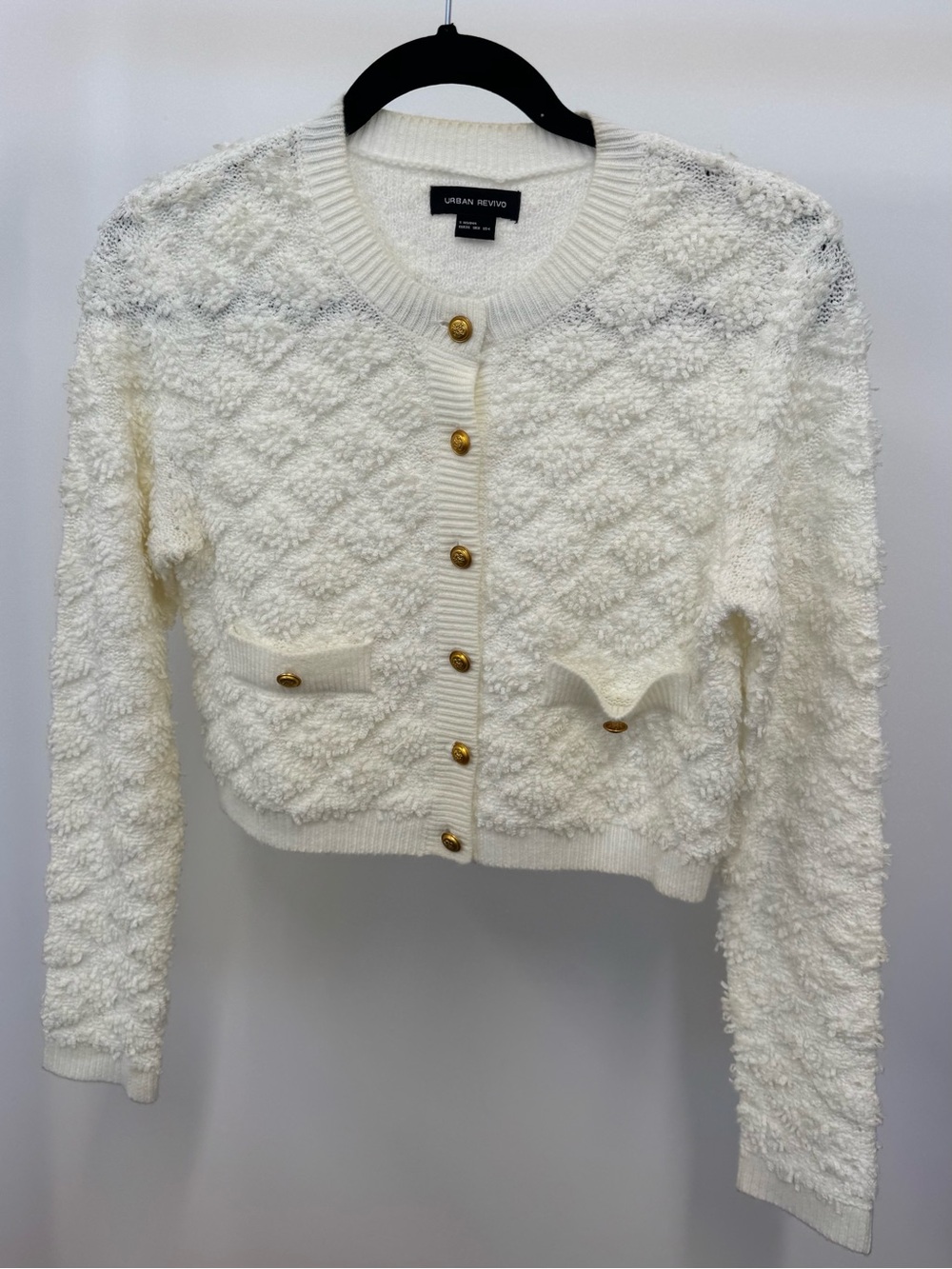 Cream Textured Button-Front Cardigan Sweater